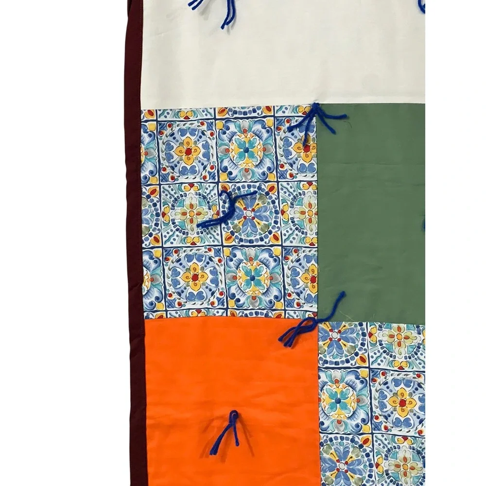 Handmade Patchwork Tied Quilt Mediterranean Tile Print Multi Color Throw Blanket